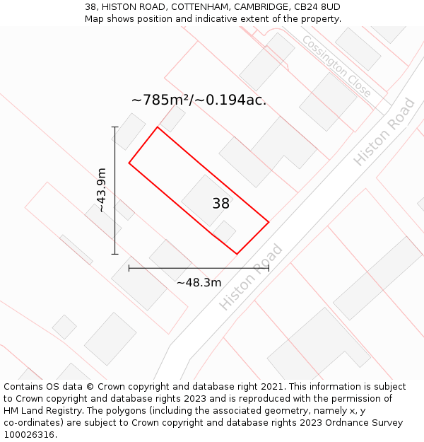 38, HISTON ROAD, COTTENHAM, CAMBRIDGE, CB24 8UD: Plot and title map