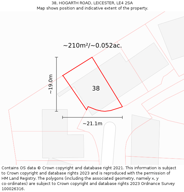 38, HOGARTH ROAD, LEICESTER, LE4 2SA: Plot and title map