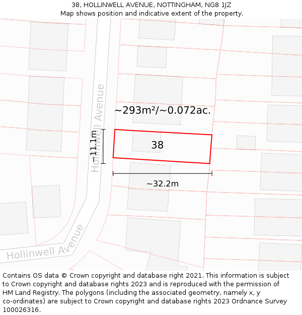 38, HOLLINWELL AVENUE, NOTTINGHAM, NG8 1JZ: Plot and title map