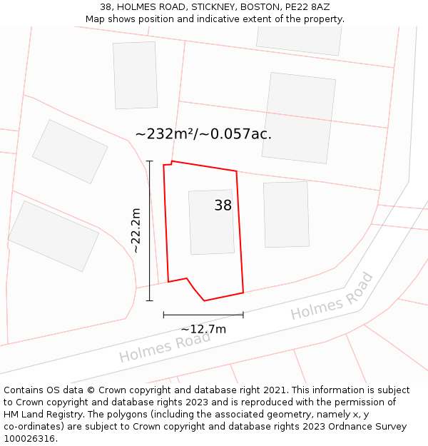 38, HOLMES ROAD, STICKNEY, BOSTON, PE22 8AZ: Plot and title map