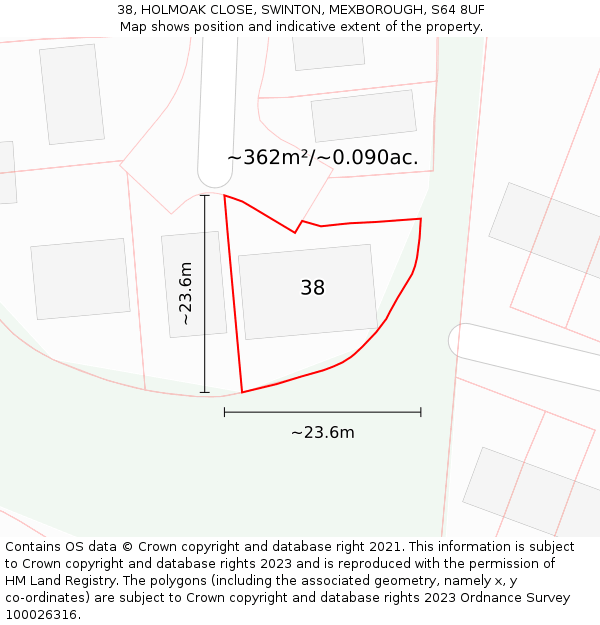 38, HOLMOAK CLOSE, SWINTON, MEXBOROUGH, S64 8UF: Plot and title map