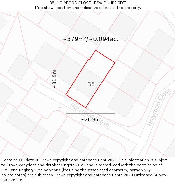 38, HOLYROOD CLOSE, IPSWICH, IP2 9DZ: Plot and title map