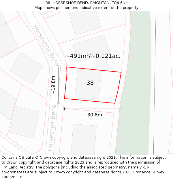 38, HORSESHOE BEND, PAIGNTON, TQ4 6NH: Plot and title map