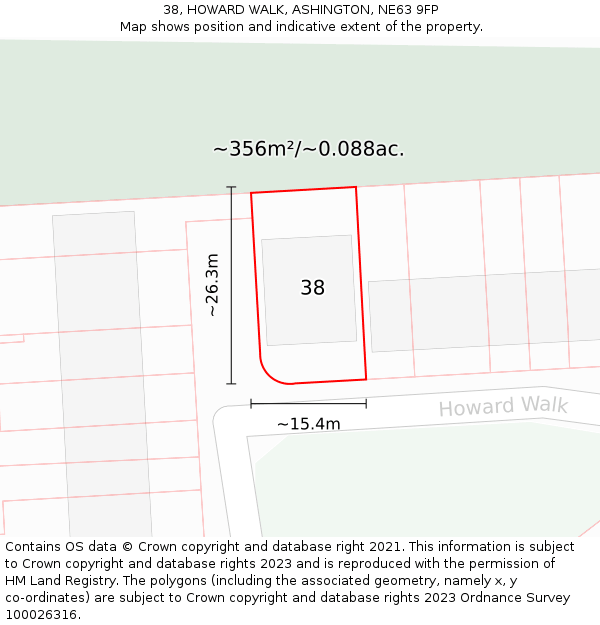 38, HOWARD WALK, ASHINGTON, NE63 9FP: Plot and title map