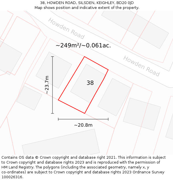 38, HOWDEN ROAD, SILSDEN, KEIGHLEY, BD20 0JD: Plot and title map