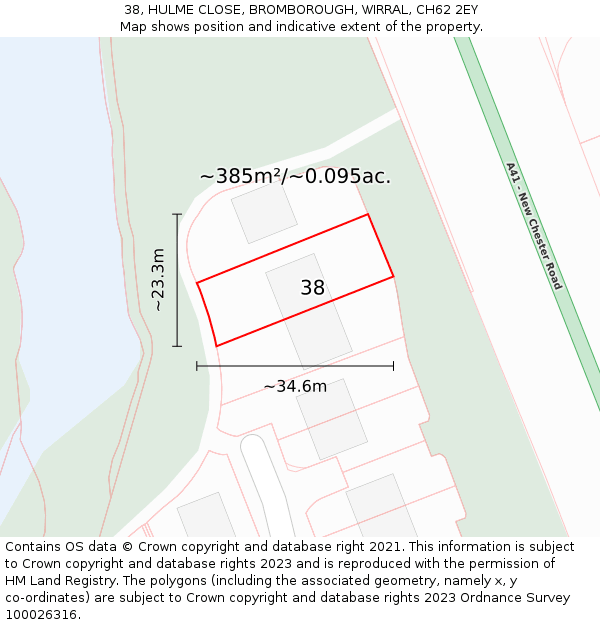 38, HULME CLOSE, BROMBOROUGH, WIRRAL, CH62 2EY: Plot and title map