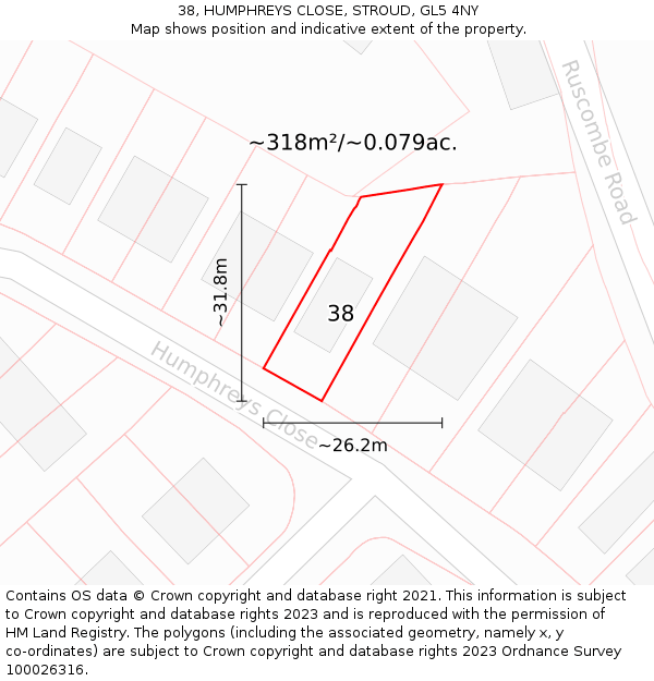 38, HUMPHREYS CLOSE, STROUD, GL5 4NY: Plot and title map