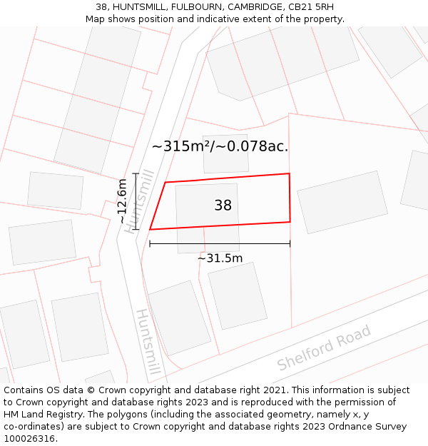38, HUNTSMILL, FULBOURN, CAMBRIDGE, CB21 5RH: Plot and title map