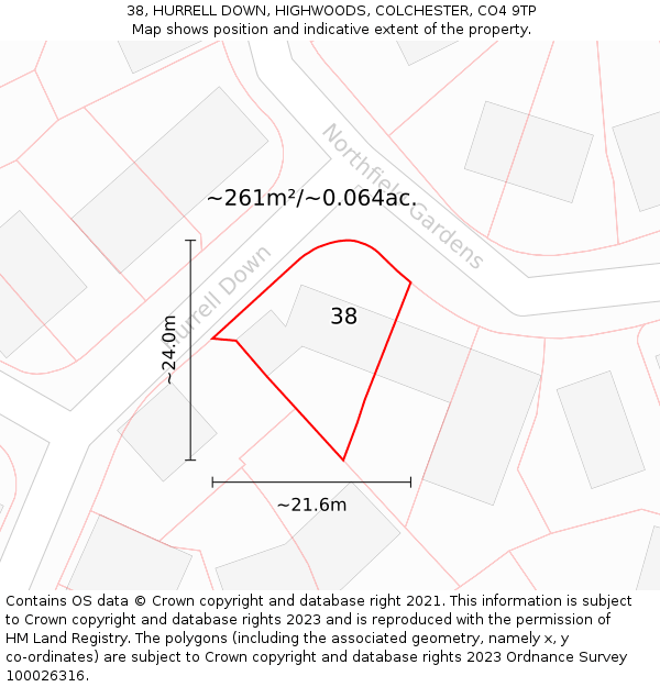 38, HURRELL DOWN, HIGHWOODS, COLCHESTER, CO4 9TP: Plot and title map