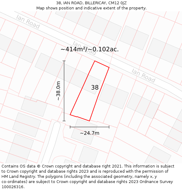 38, IAN ROAD, BILLERICAY, CM12 0JZ: Plot and title map