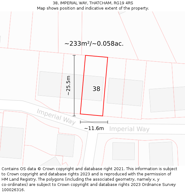 38, IMPERIAL WAY, THATCHAM, RG19 4RS: Plot and title map