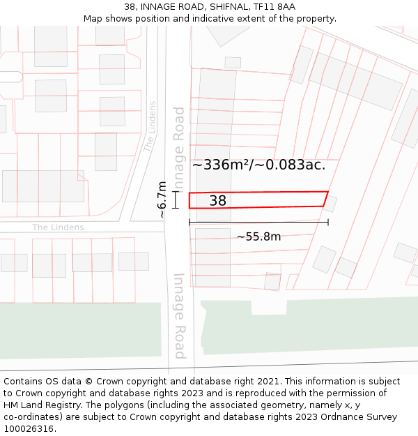 38, INNAGE ROAD, SHIFNAL, TF11 8AA: Plot and title map