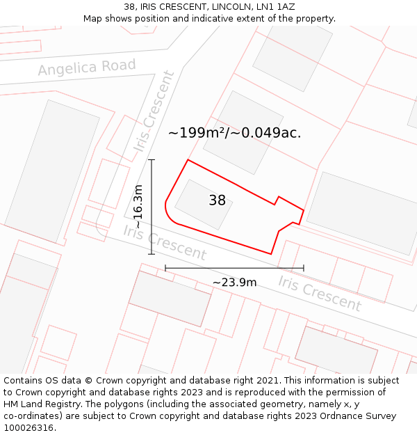 38, IRIS CRESCENT, LINCOLN, LN1 1AZ: Plot and title map
