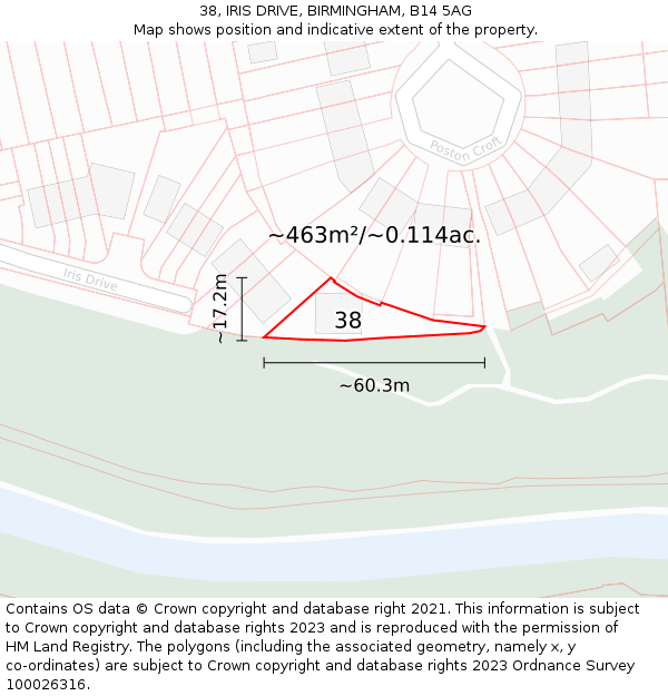 38, IRIS DRIVE, BIRMINGHAM, B14 5AG: Plot and title map