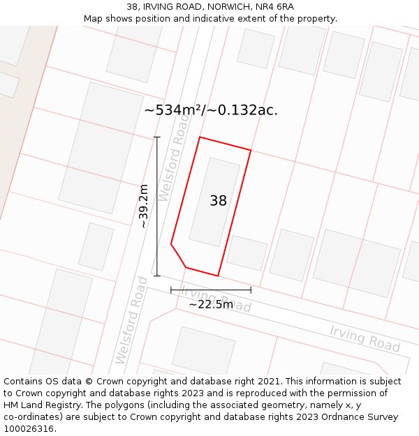 38, IRVING ROAD, NORWICH, NR4 6RA: Plot and title map