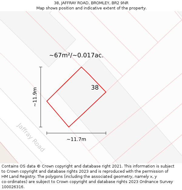 38, JAFFRAY ROAD, BROMLEY, BR2 9NR: Plot and title map