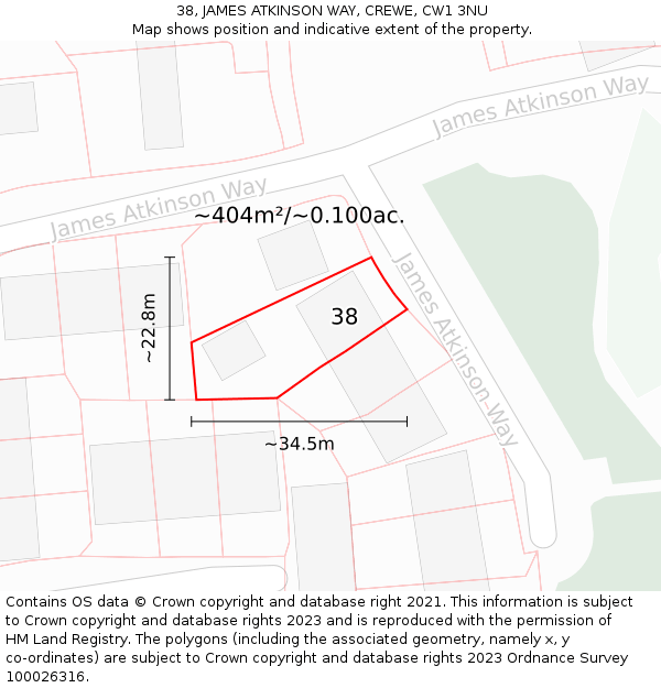 38, JAMES ATKINSON WAY, CREWE, CW1 3NU: Plot and title map