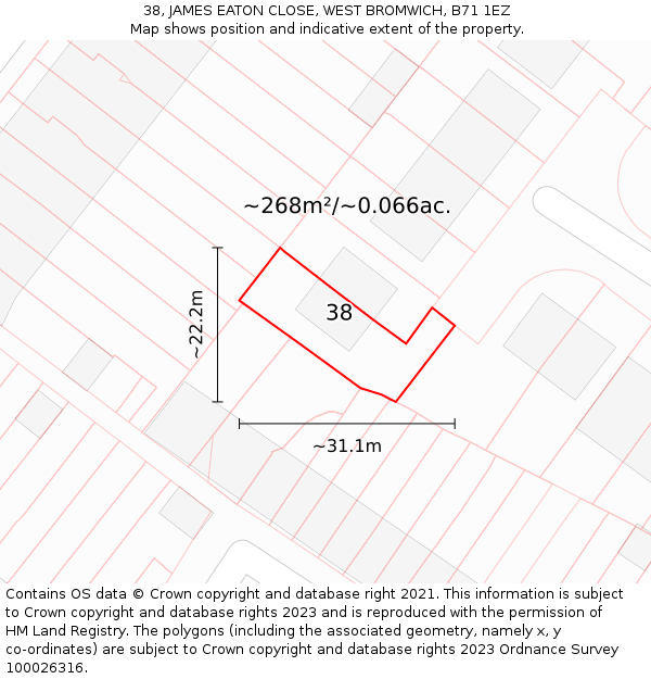 38, JAMES EATON CLOSE, WEST BROMWICH, B71 1EZ: Plot and title map