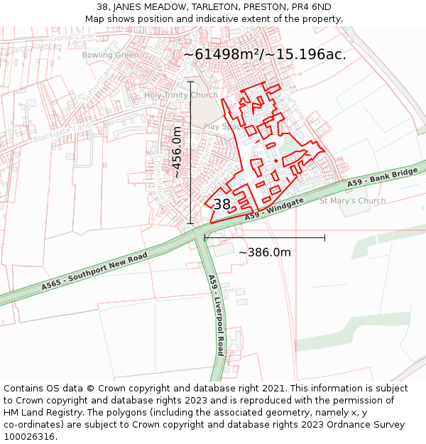 38, JANES MEADOW, TARLETON, PRESTON, PR4 6ND: Plot and title map