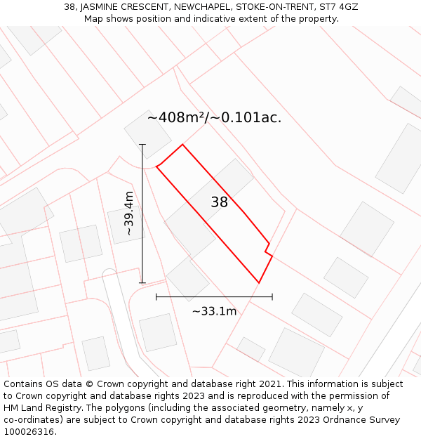 38, JASMINE CRESCENT, NEWCHAPEL, STOKE-ON-TRENT, ST7 4GZ: Plot and title map