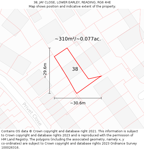 38, JAY CLOSE, LOWER EARLEY, READING, RG6 4HE: Plot and title map