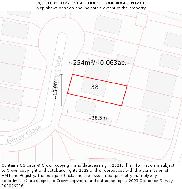 38, JEFFERY CLOSE, STAPLEHURST, TONBRIDGE, TN12 0TH: Plot and title map