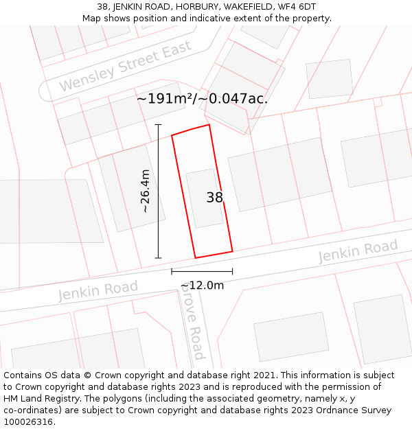 38, JENKIN ROAD, HORBURY, WAKEFIELD, WF4 6DT: Plot and title map