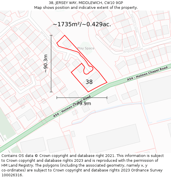 38, JERSEY WAY, MIDDLEWICH, CW10 9GP: Plot and title map