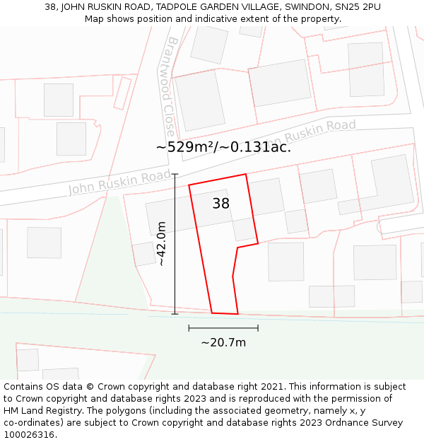 38, JOHN RUSKIN ROAD, TADPOLE GARDEN VILLAGE, SWINDON, SN25 2PU: Plot and title map