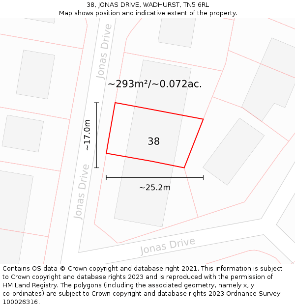 38, JONAS DRIVE, WADHURST, TN5 6RL: Plot and title map