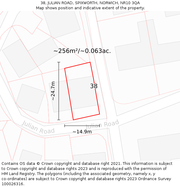 38, JULIAN ROAD, SPIXWORTH, NORWICH, NR10 3QA: Plot and title map