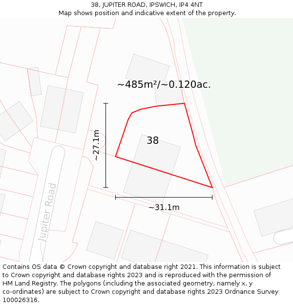 38, JUPITER ROAD, IPSWICH, IP4 4NT: Plot and title map
