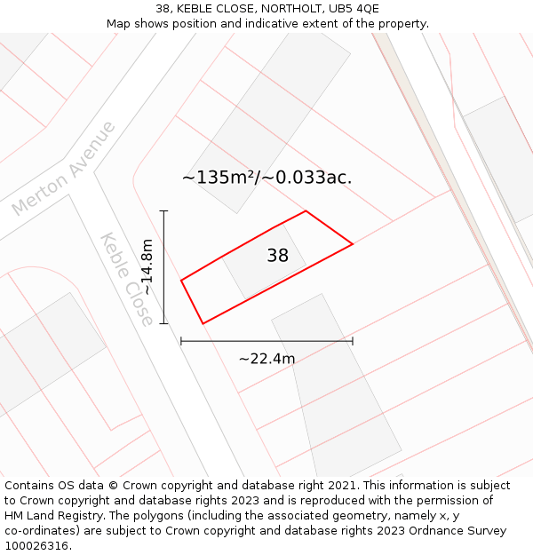 38, KEBLE CLOSE, NORTHOLT, UB5 4QE: Plot and title map