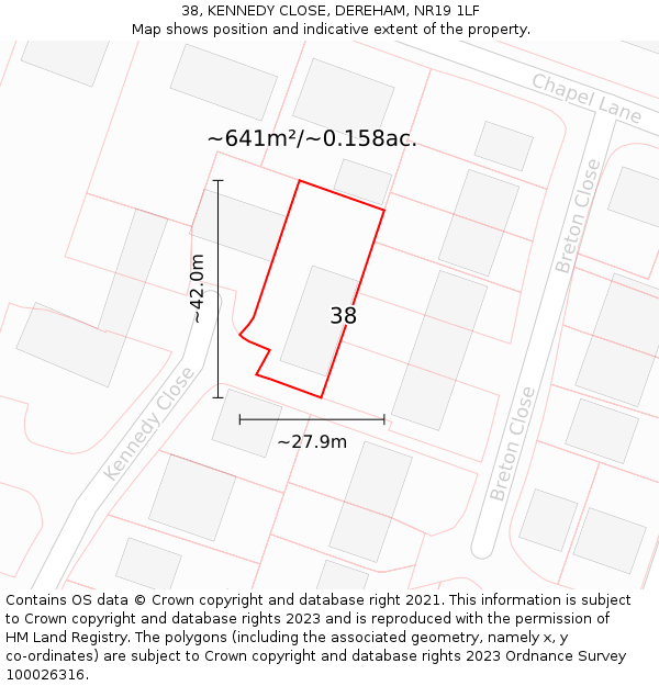 38, KENNEDY CLOSE, DEREHAM, NR19 1LF: Plot and title map