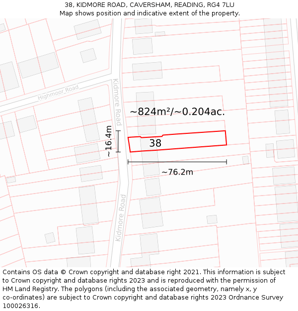 38, KIDMORE ROAD, CAVERSHAM, READING, RG4 7LU: Plot and title map