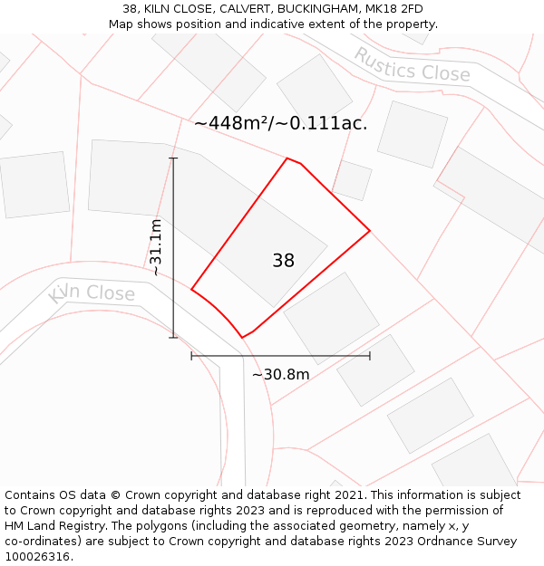 38, KILN CLOSE, CALVERT, BUCKINGHAM, MK18 2FD: Plot and title map