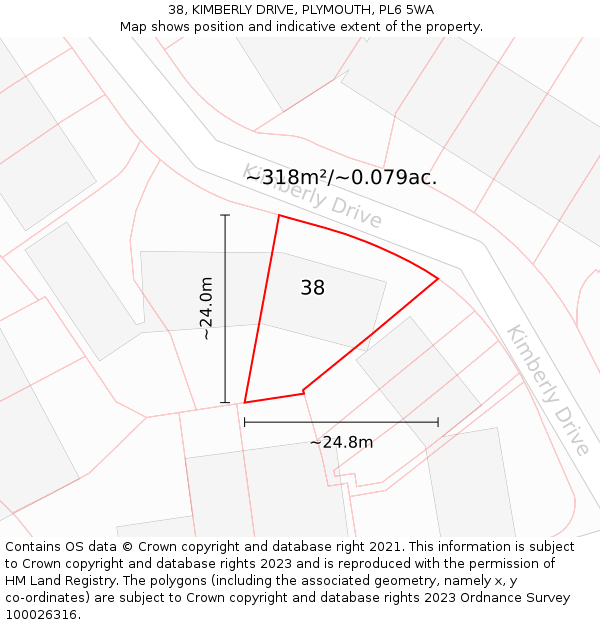 38, KIMBERLY DRIVE, PLYMOUTH, PL6 5WA: Plot and title map