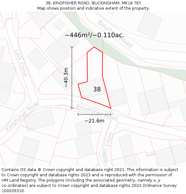 38, KINGFISHER ROAD, BUCKINGHAM, MK18 7EY: Plot and title map