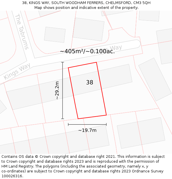 38, KINGS WAY, SOUTH WOODHAM FERRERS, CHELMSFORD, CM3 5QH: Plot and title map