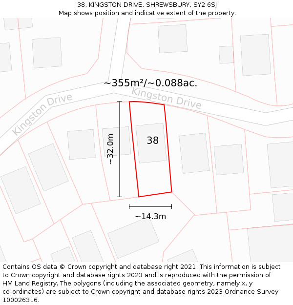 38, KINGSTON DRIVE, SHREWSBURY, SY2 6SJ: Plot and title map