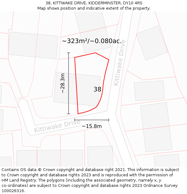 38, KITTIWAKE DRIVE, KIDDERMINSTER, DY10 4RS: Plot and title map
