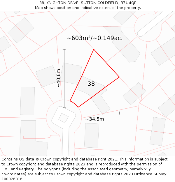 38, KNIGHTON DRIVE, SUTTON COLDFIELD, B74 4QP: Plot and title map