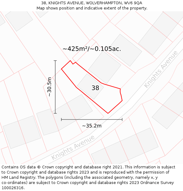 38, KNIGHTS AVENUE, WOLVERHAMPTON, WV6 9QA: Plot and title map
