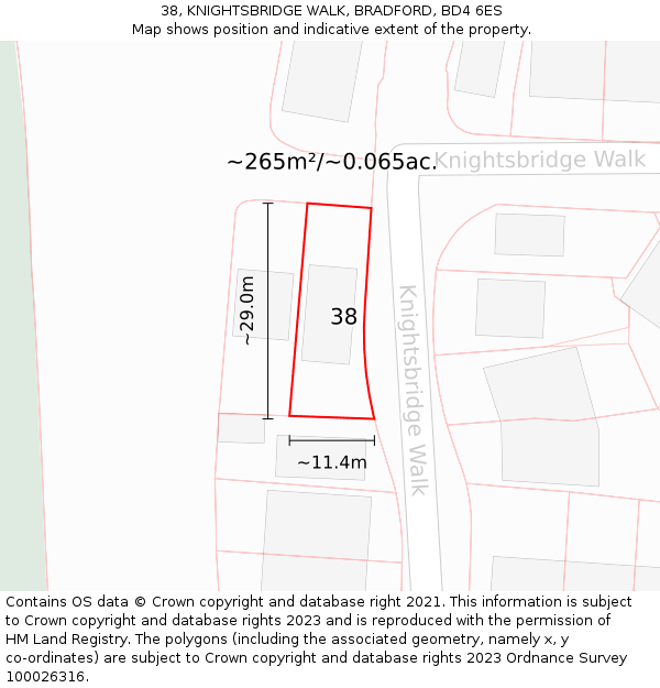 38, KNIGHTSBRIDGE WALK, BRADFORD, BD4 6ES: Plot and title map