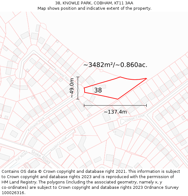 38, KNOWLE PARK, COBHAM, KT11 3AA: Plot and title map