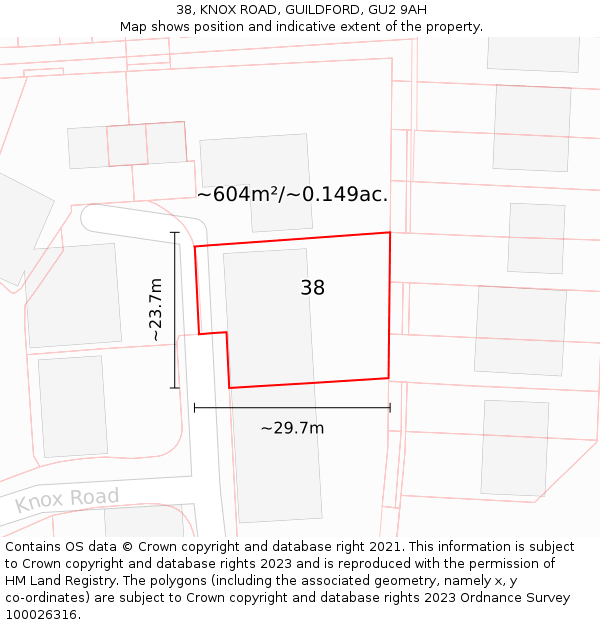 38, KNOX ROAD, GUILDFORD, GU2 9AH: Plot and title map
