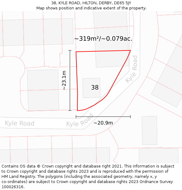 38, KYLE ROAD, HILTON, DERBY, DE65 5JY: Plot and title map