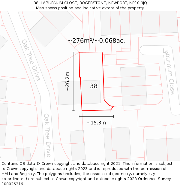 38, LABURNUM CLOSE, ROGERSTONE, NEWPORT, NP10 9JQ: Plot and title map
