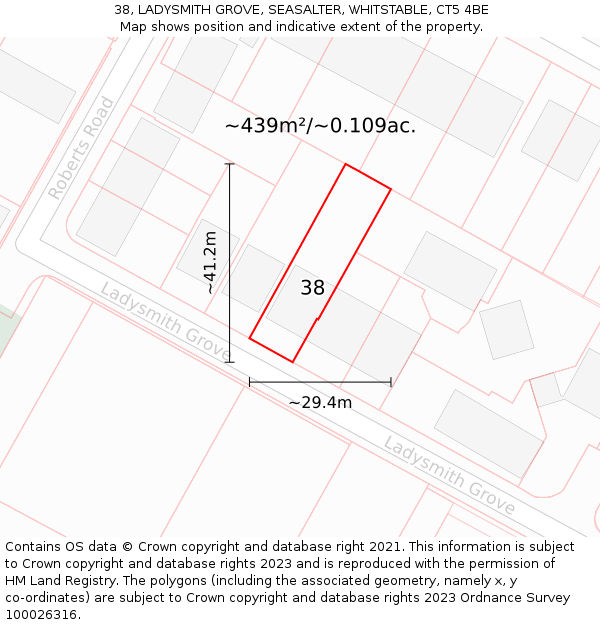 38, LADYSMITH GROVE, SEASALTER, WHITSTABLE, CT5 4BE: Plot and title map