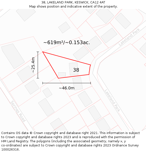 38, LAKELAND PARK, KESWICK, CA12 4AT: Plot and title map